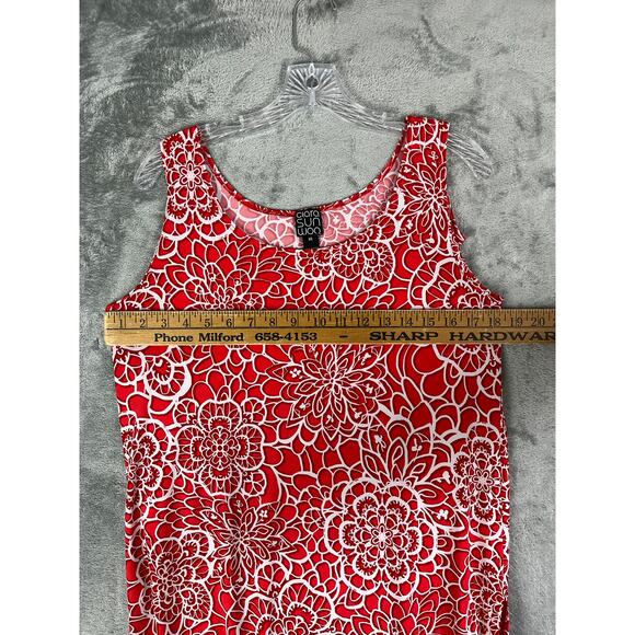 Clara Sunwoo Pink Stretchy Cold Shoulder Tunic Top XS Floral Geometric Long Line - Picture 13 of 16